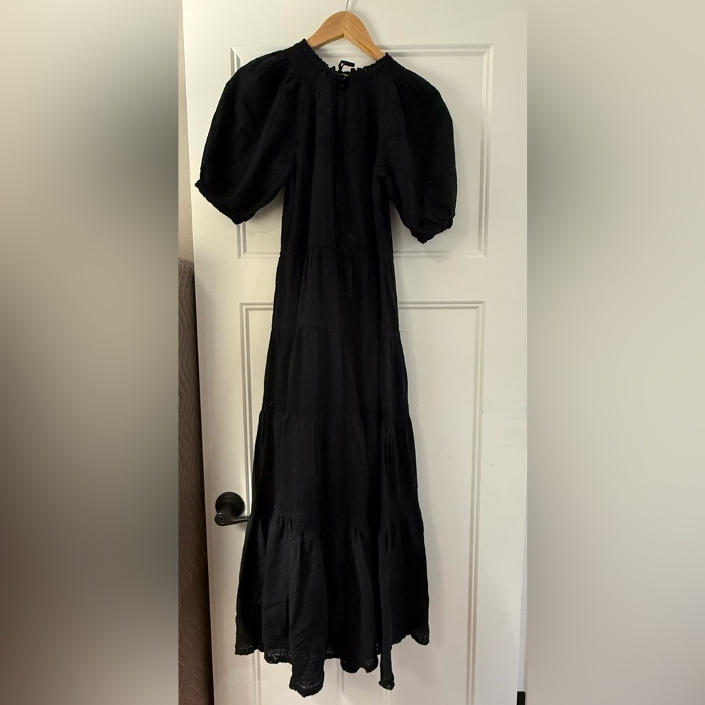 THE GREAT. Black Puff-Sleeve Tiered Maxi Dress